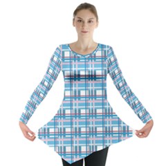 Blue Plaid Pattern Long Sleeve Tunic  by Valentinaart