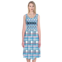 Blue Plaid Pattern Midi Sleeveless Dress