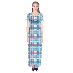 Blue Plaid Pattern Short Sleeve Maxi Dress by Valentinaart