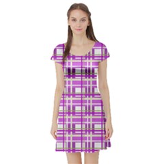 Purple Plaid Pattern Short Sleeve Skater Dress by Valentinaart