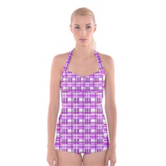 Purple Plaid Pattern Boyleg Halter Swimsuit  by Valentinaart