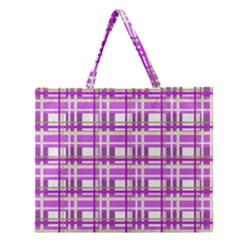 Purple Plaid Pattern Zipper Large Tote Bag