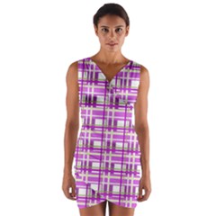 Purple Plaid Pattern Wrap Front Bodycon Dress