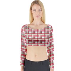 Red Plaid Pattern Long Sleeve Crop Top by Valentinaart