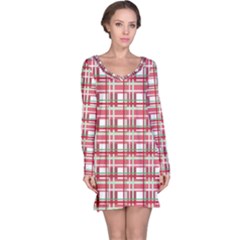 Red Plaid Pattern Long Sleeve Nightdress by Valentinaart