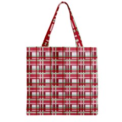 Red Plaid Pattern Zipper Grocery Tote Bag by Valentinaart