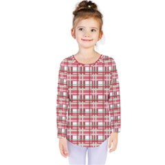 Red Plaid Pattern Kids  Long Sleeve Tee