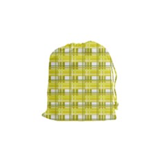 Yellow Plaid Pattern Drawstring Pouches (small)  by Valentinaart