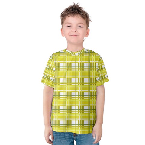 Yellow Plaid Pattern Kids  Cotton Tee by Valentinaart