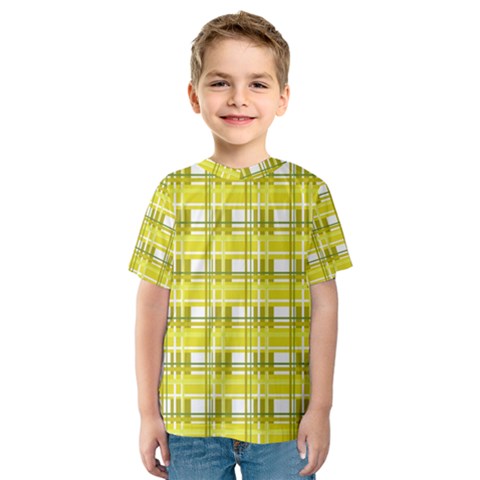 Yellow Plaid Pattern Kids  Sport Mesh Tee by Valentinaart