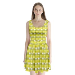 Yellow Plaid Pattern Split Back Mini Dress 