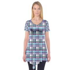 Decorative Plaid Pattern Short Sleeve Tunic 