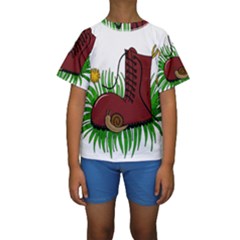 Boot In The Grass Kids  Short Sleeve Swimwear by Valentinaart