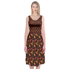 Exotic Colorful Flower Pattern  Midi Sleeveless Dress by Brittlevirginclothing