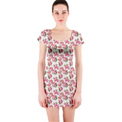 Gorgeous Pink Flower Pattern Short Sleeve Bodycon Dress by Brittlevirginclothing