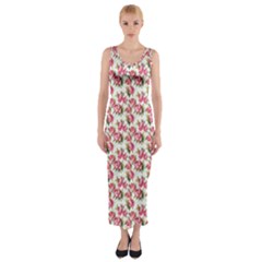 Gorgeous Pink Flower Pattern Fitted Maxi Dress by Brittlevirginclothing