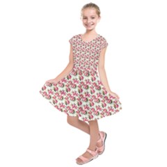 Gorgeous Pink Flower Pattern Kids  Short Sleeve Dress