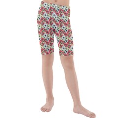 Gorgeous Red Flower Pattern  Kids  Mid Length Swim Shorts by Brittlevirginclothing