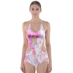 Cute Pink Flower Pattern  Cut-out One Piece Swimsuit