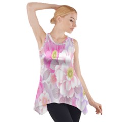 Cute Pink Flower Pattern  Side Drop Tank Tunic by Brittlevirginclothing