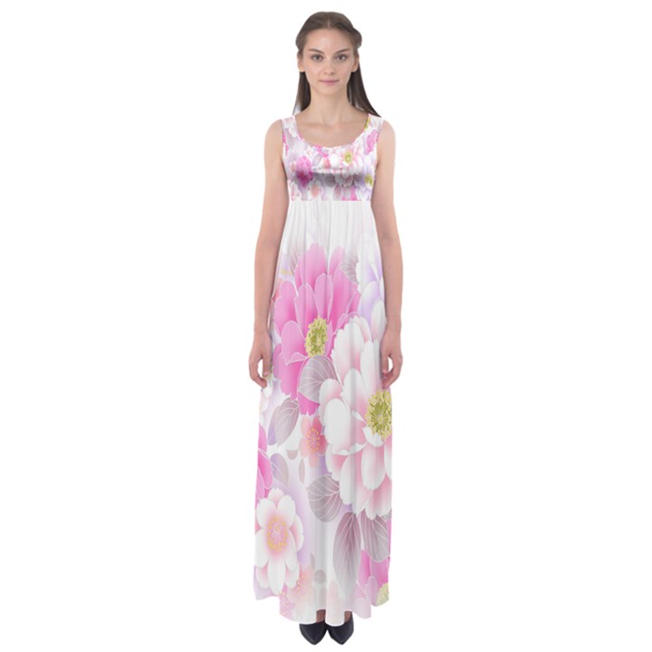 Cute Pink Flower Pattern  Empire Waist Maxi Dress