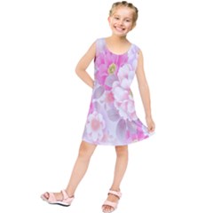 Cute Pink Flower Pattern  Kids  Tunic Dress