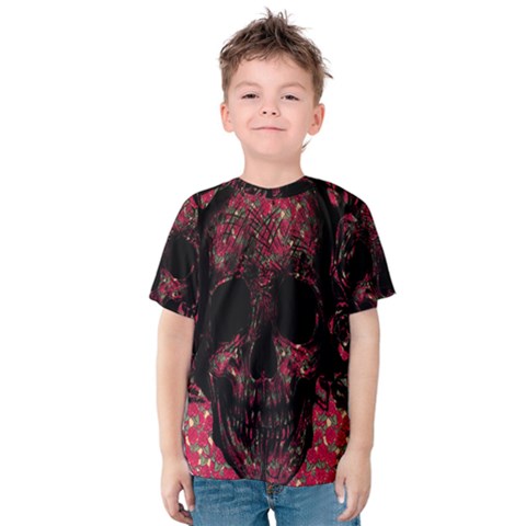 Vintage Pink Flowered Skull Pattern  Kids  Cotton Tee by Brittlevirginclothing