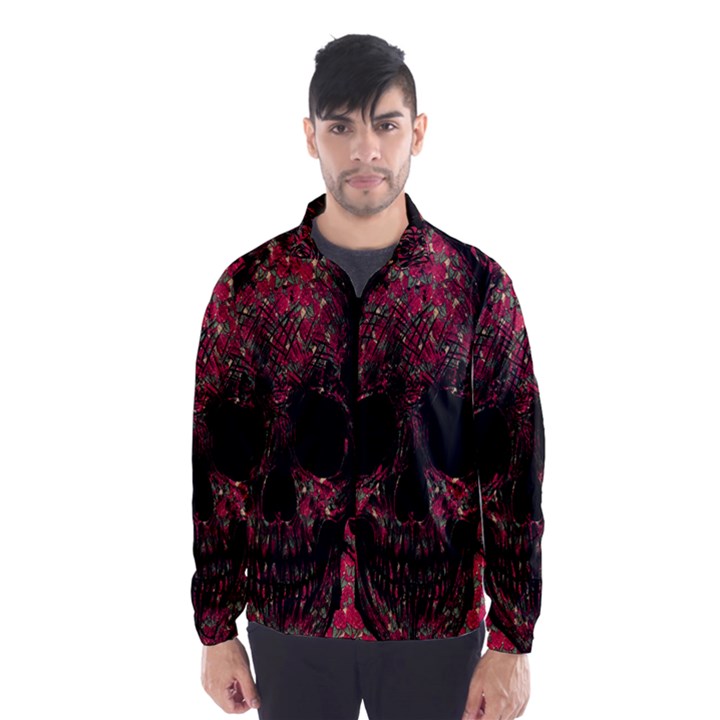 Vintage Pink Flowered Skull Pattern  Wind Breaker (Men)