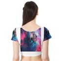 Colorful Space Skull Pattern Short Sleeve Crop Top (Tight Fit) View2