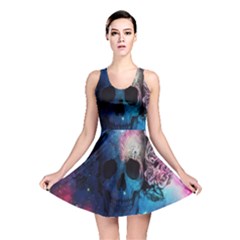 Colorful Space Skull Pattern Reversible Skater Dress by Brittlevirginclothing