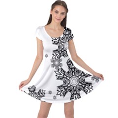 Black And White Snowflakes Cap Sleeve Dresses by Brittlevirginclothing