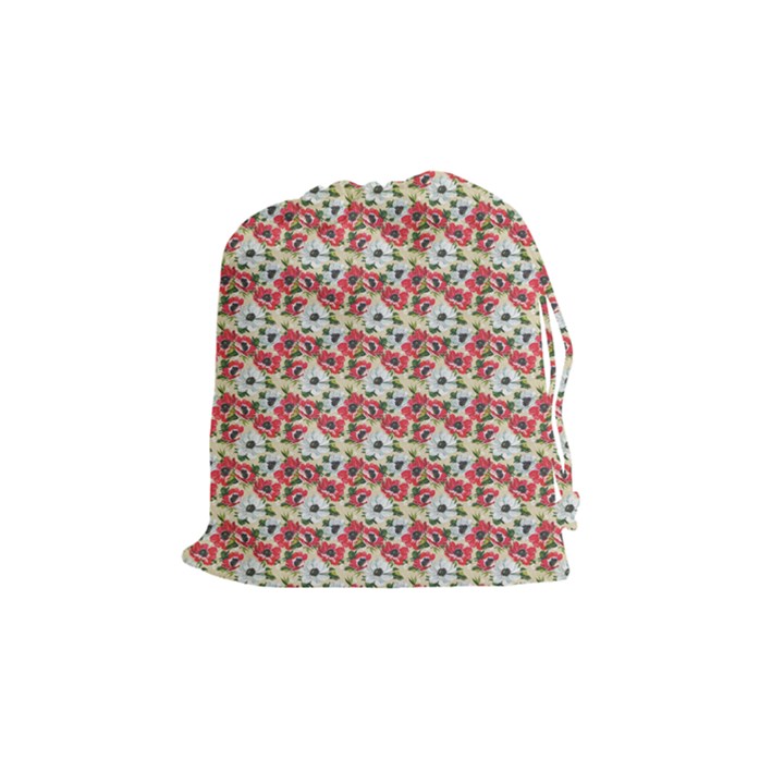 Gorgeous Red Flower Pattern  Drawstring Pouches (Medium) 