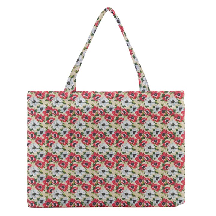 Gorgeous Red Flower Pattern  Medium Zipper Tote Bag