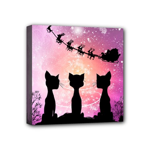 Cats Looking In The Sky At Santa Claus At Night Mini Canvas 4  X 4  by FantasyWorld7