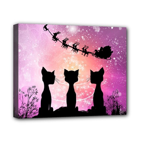 Cats Looking In The Sky At Santa Claus At Night Canvas 10  X 8  by FantasyWorld7