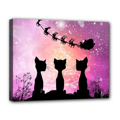 Cats Looking In The Sky At Santa Claus At Night Canvas 14  X 11  by FantasyWorld7