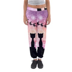 Cats Looking In The Sky At Santa Claus At Night Women s Jogger Sweatpants by FantasyWorld7