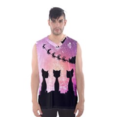 Cats Looking In The Sky At Santa Claus At Night Men s Basketball Tank Top by FantasyWorld7