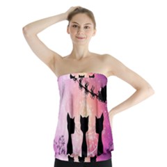 Cats Looking In The Sky At Santa Claus At Night Strapless Top