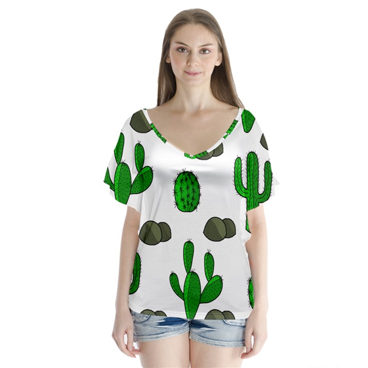 Cactuses 3 Flutter Sleeve Top