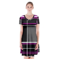 Simple Magenta Lines Short Sleeve V-neck Flare Dress