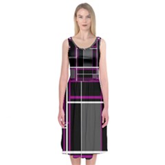 Simple Magenta Lines Midi Sleeveless Dress