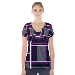 Simple Magenta Lines Short Sleeve Front Detail Top