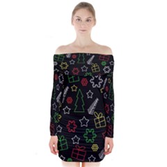 Colorful Xmas Pattern Long Sleeve Off Shoulder Dress