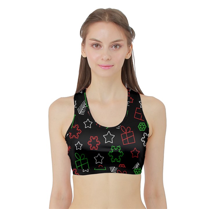 Green and  red Xmas pattern Sports Bra with Border