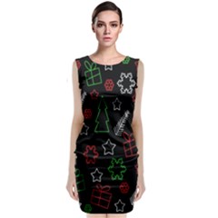 Green And  Red Xmas Pattern Classic Sleeveless Midi Dress