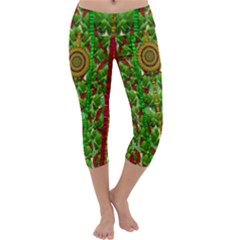 The Golden Moon Over The Holiday Forest Capri Yoga Leggings