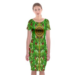 The Golden Moon Over The Holiday Forest Classic Short Sleeve Midi Dress by pepitasart