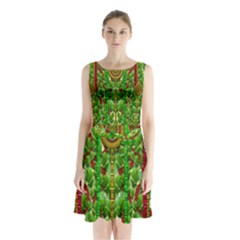 The Golden Moon Over The Holiday Forest Sleeveless Chiffon Waist Tie Dress