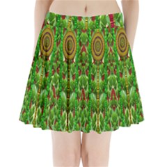 The Golden Moon Over The Holiday Forest Pleated Mini Skirt